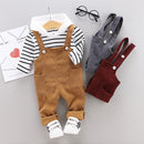 Spring Autumn Baby Boys Girls Clothes Infant Cotton Striped T Shirt Bib Pants 2pcs/sets Kids Garment Children Casual Sport Suit