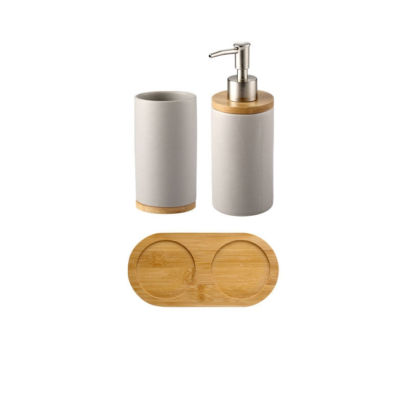 Ceramic Bamboo Toothbrush Holder Cup Bathroom Accessories Set Tumblers Bathroom Emulsion Container Dishwashing Liquid Container