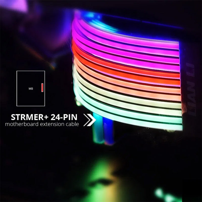 LIANLI Strimer Plus Triple 8 pines, Cable RGB de extensión de placa base de 24 pines, extensión GPU de 8 pines + 8 pines, Control de placa base de soporte