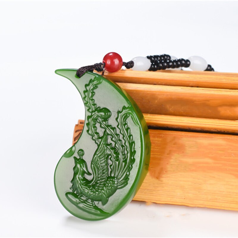 Chinese  Green Jade Dragon Phoenix Jade Pendant Jewelry Lucky Auspicious Amulet Jade Necklace Pendants Jade Fine Jewelry