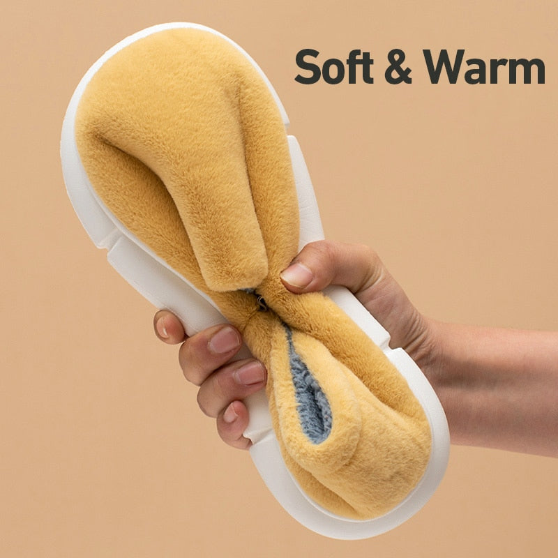 UTUNE Winter Plush Slippers Women Indoor Heel Wrap Men Shoes EVA Anti-slip Thick Sole Platform Shoes Warm Women Slipper Men