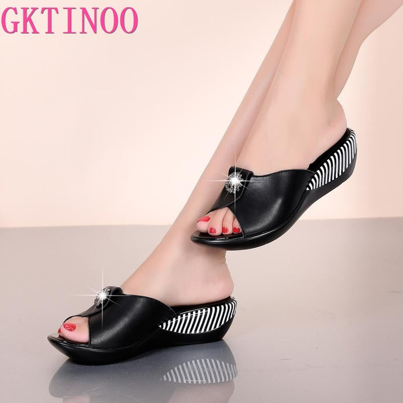 GKTINOO 2022 Summer Platform Flip Flops Fashion Beach Shoes Woman Anti-slip Genuine Leather Sandals Women Slippers Shoe