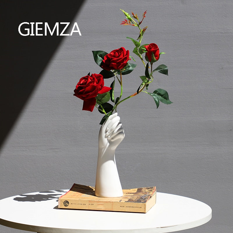 GIEMZA Hands Ceramic White Vase Decor Blender No Plant Flower 1pc Hydroponics Cemetery Stand Unique Vases Office Table