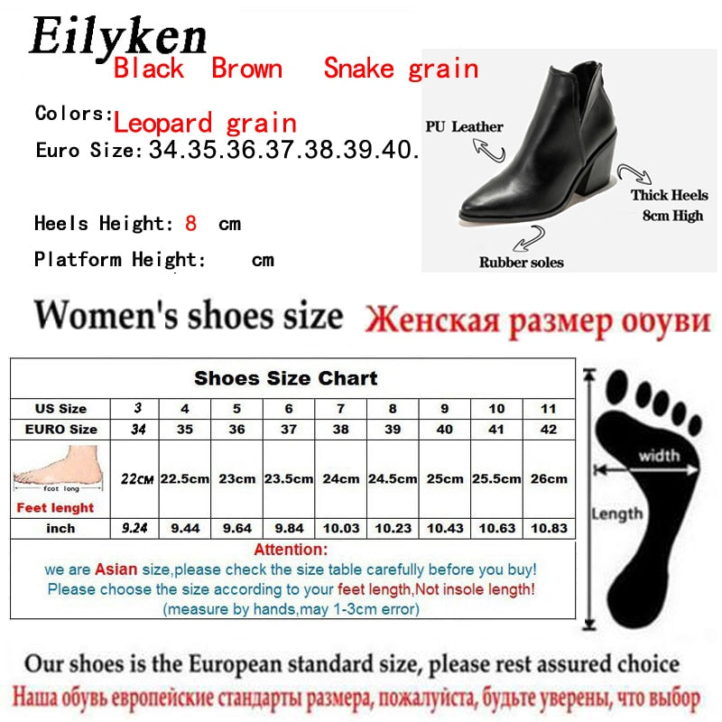 EilyKen Women Early Winter Ankle Boots Leopard Female Zipper Casual Black Cowboy Square Heel Booties Shoes Zapatos De Mujer