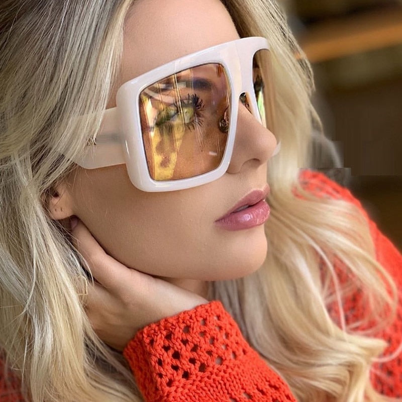 Celebrity Large Shield Square Sunglasses Women Brand Oversized Sun Glasses Men Vintage Beige Shades Lady Windshield Oculos UV400