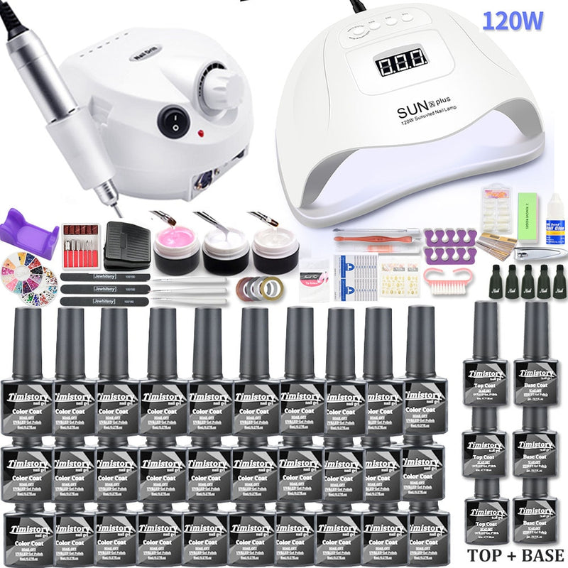 Manicure Set With UV Led Nail Lamp 120W/54W Nail Set 30/20 Colors Gel Nail Polish Kit Sets Tools Set With Nail Drill Machine