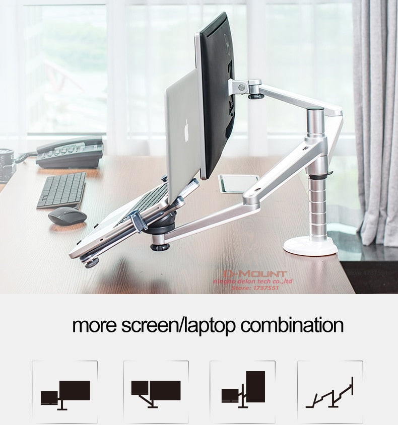 OA-7X Multimedia Desktop Dual Arm 27inch LCD Monior Holder+ Laptop Holder Stand Table Full Motion Dual Monitor Mount Arm Stand