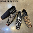 Fashion Square Toe Flats Schuhe Frauen Slip On Loafers Bequemer Ballett Zebra Schlangenmuster Schuh Große Größe 35-41 Zapatillas Mujer