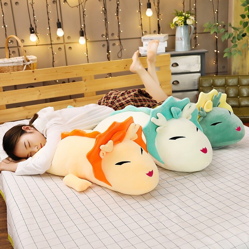 80cm-120cm Cute Long Dragon Plush Toy Soft Cartoon Animal Three Colors Dinosaur Stuffed Doll Sleeping Pillow Cushion Best Gifts