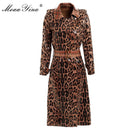 MoaaYina, abrigo cortavientos a la moda, Otoño Invierno, mujer, manga larga, patrón de piel de serpiente, estampado con cordones, abrigo para mantener el calor