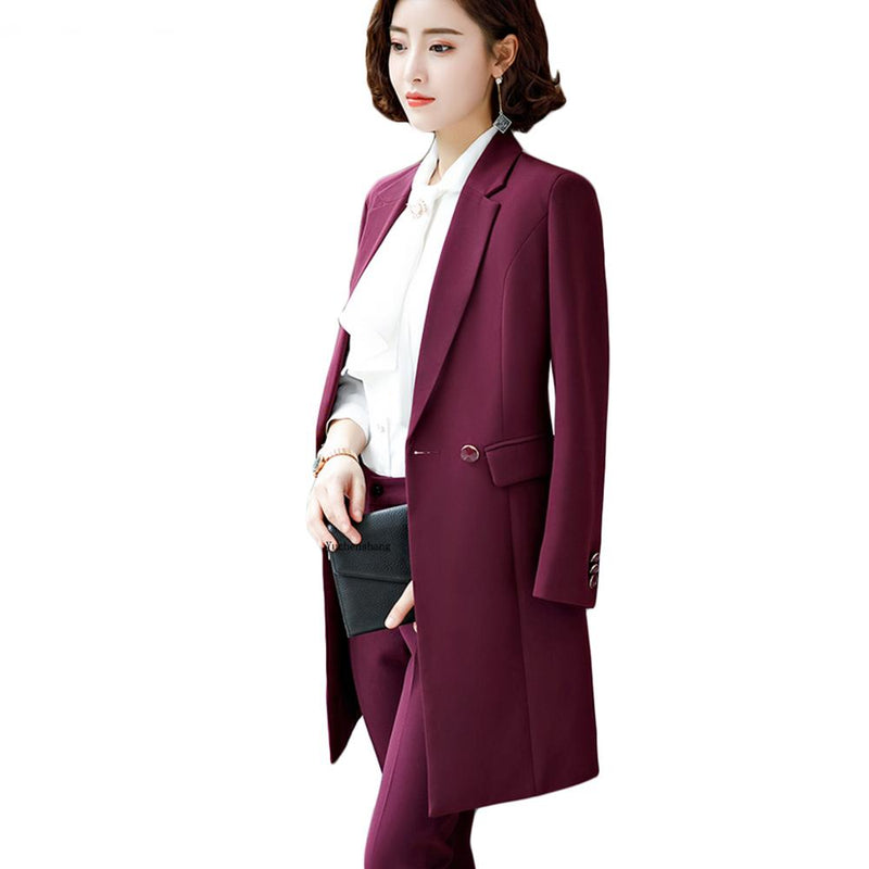 2019 nuevo invierno mujer chaqueta larga elegante manga larga Formal para dama de oficina negro azul rojo