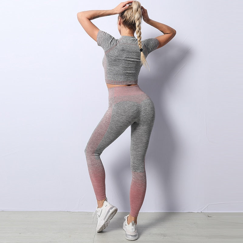 Frauen Yoga Set Gymnastikkleidung Damen Sport Fitnessanzug Laufende Kleidung Yoga Top + Leggings Frauen Nahtlose Gymnastik Yoga BH Anzüge