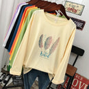 Spring and autumn Fashion street Casual Women Long sleeve T-shirt loose 100% cotton Soft Pullovers Harajuku Feather print Tops