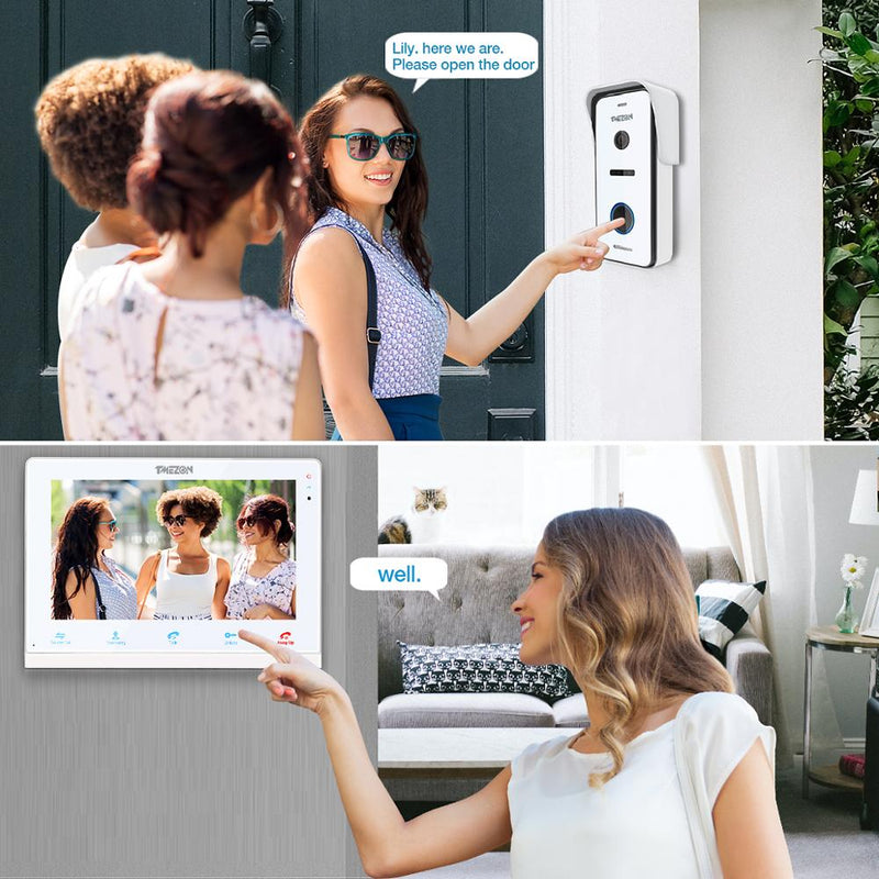 TMEZON 10 Inch Wireless Wifi Smart IP Video Doorbell  Intercom System,Touchscreen Monitor with 720P Wired Door Phone Camera Tuya