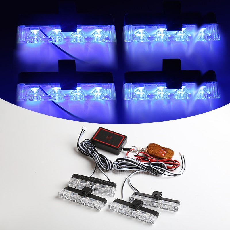 Grill Car Police LED Light Strobe Red Blue Emergency  Remote Wireless Control Flash Signal Fireman Beacon Warning Lamp