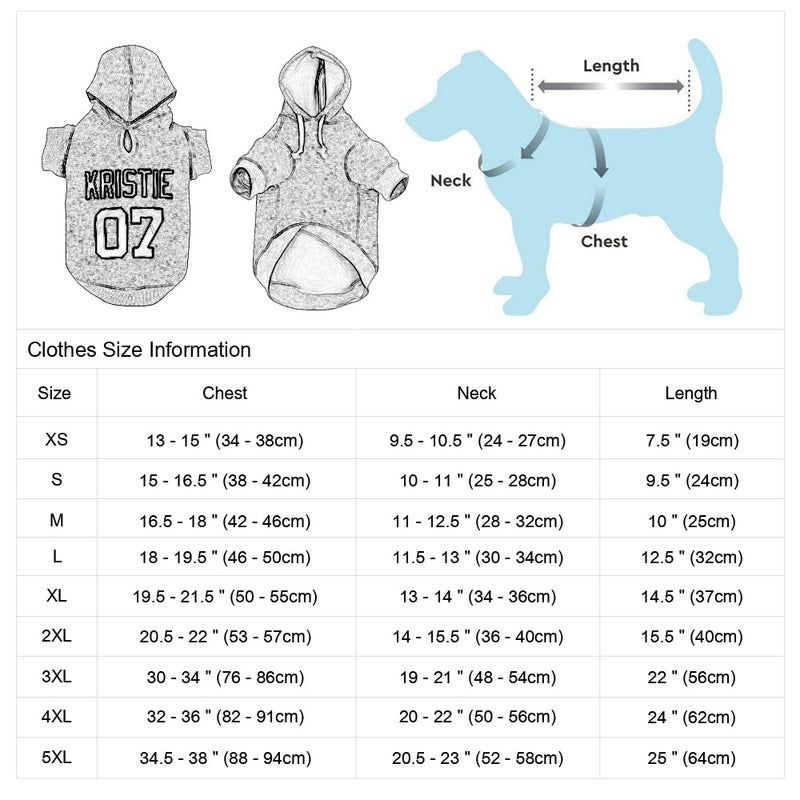 XS-6XL Personalized Dog Pet Clothes Winter French Bulldog Chihuahua Clothes Custom Name No. Hoodies for Small Medium Large Dogs