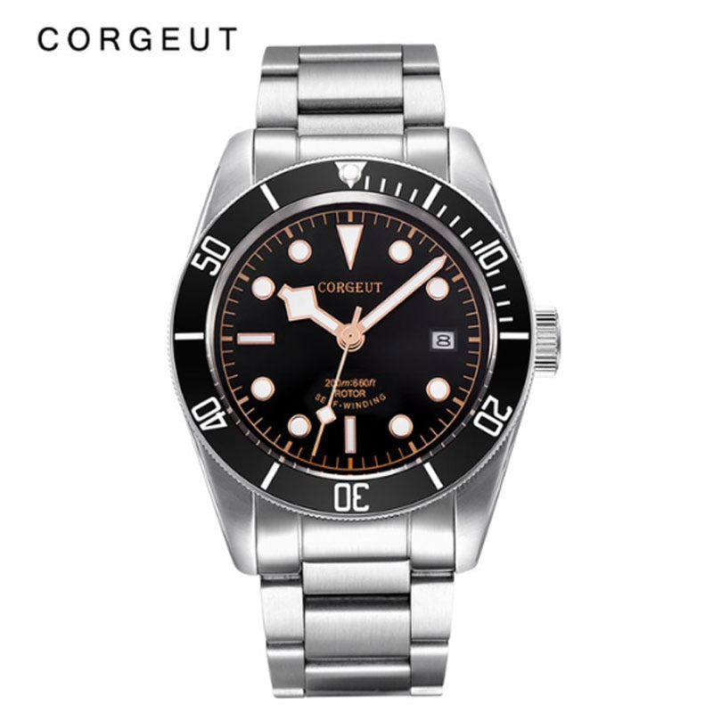 Corgeut Luxury Brand Black Dial Men NH35 Miyota Automatic Mechanical Watch Military Sport Swim Steel Mechanical Wrist Watches