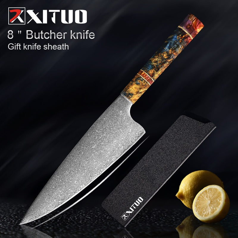 XITUO Kitchen Chef Knife High Quality VG10 Japanese Damascus Steel Octagonal Stable Wooden Handle Cleaver Knife Cooking Tool