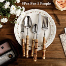 20Pcs 5Pcs Creative Nature Bamboo Cutlery Set 304 Stainless Steel Steak Cutlery Tableware set Spoon and Fork Hign-end Quality