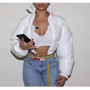 Chaqueta de plumón para mujer, informal, de Color neón, de manga larga, con cremalleras, Parka cálida, abrigo de burbujas, abrigo grueso cálido para exteriores para otoño e invierno