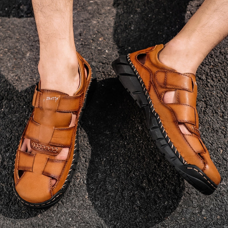 Sandalias clásicas para hombre 2020, sandalias de verano de cuero genuino para hombre, sandalias ligeras informales para exteriores, zapatillas de moda para hombre, talla 38-48