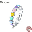 BAMOER 925 anillo de dedo de corazón de arcoíris de plata esterlina para niña, anillo de plata apilable para mujer con Mini corazones joyería de fiesta de moda