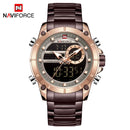 NAVIFORCE Luxury Original Men Sports Wrist Watch Gold Quartz Steel Waterproof Dual Display Clock Watches Relogio Masculino 9163