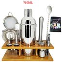 11Pcs Bar Set 750ML Cocktail Shaker Set With Stylish Wooden Stand And Recipes Booklet Perfect Home Bartending Kit with Bar Tools