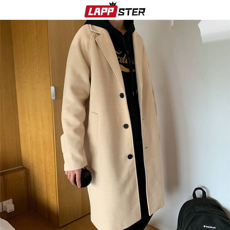 LAPPSTER Men Korean Fashion Winter Jacket Coats 2021 Wool Coat Mens Oversized Harajuku Overcoat Male Japanese Streetwear Jackets