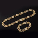 Halskette + Uhr + Armband Hip Hop Miami Curb Kubanische Kette Goldfarbe Iced Out Gepflasterte Strasssteine ​​CZ Bling Rapper Für Herrenschmuck