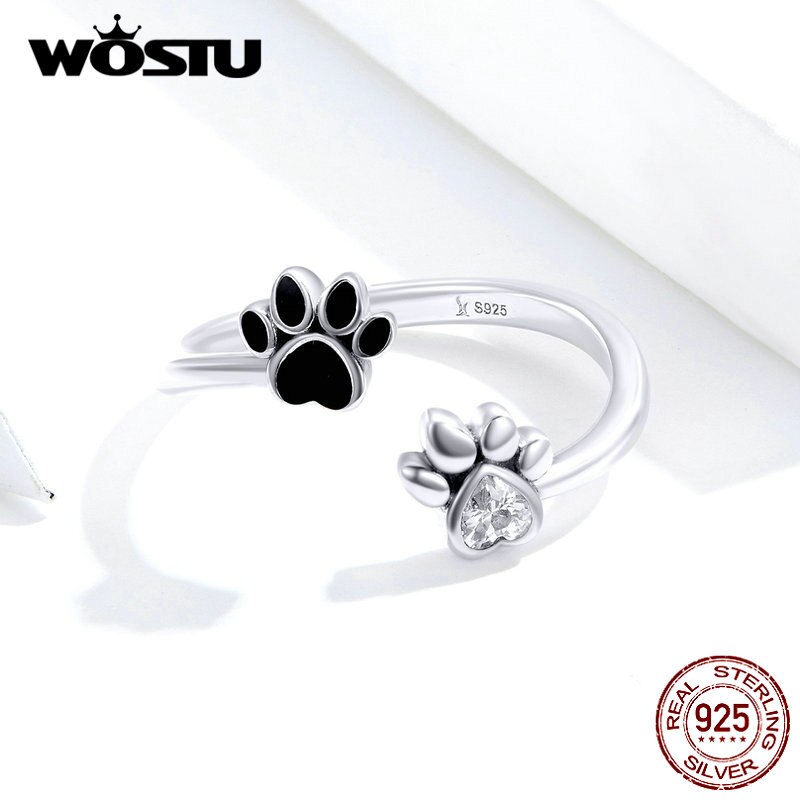 WOSTU 100% 925 Sterling Silver Paw Dog Pets&