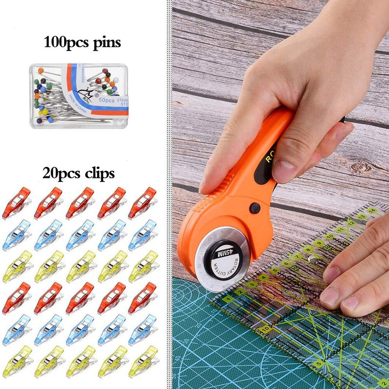 27Pcs Rotary Cutter Kit 45mm Rotary Cutter &amp; Carving Knife &amp; A4 Cutting Mat &amp; Sewing Pins for Fabric Leather DIY Sewing Craft