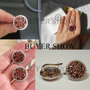 GEM'S BALLET 11.65Ct Natural Red Garnet Gemstone Pendientes Anillo Set 925 Sterling Silver Round Jewelry Set Para Mujer Boda