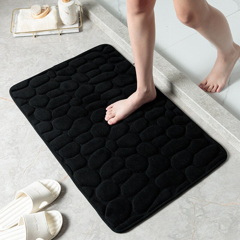 Simple Momery Foam Bathroom Mat 3D Cobblestone Pattern Absorbent Bath Rug Toilet Hallway Non-Slip Doormat Floor Carpet Washable