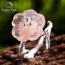 Lotus Fun Real 925 Sterling Silver Natural Gemstones Fine Jewelry Cute Flower in the Rain Ring Open Rings for Women Accessories