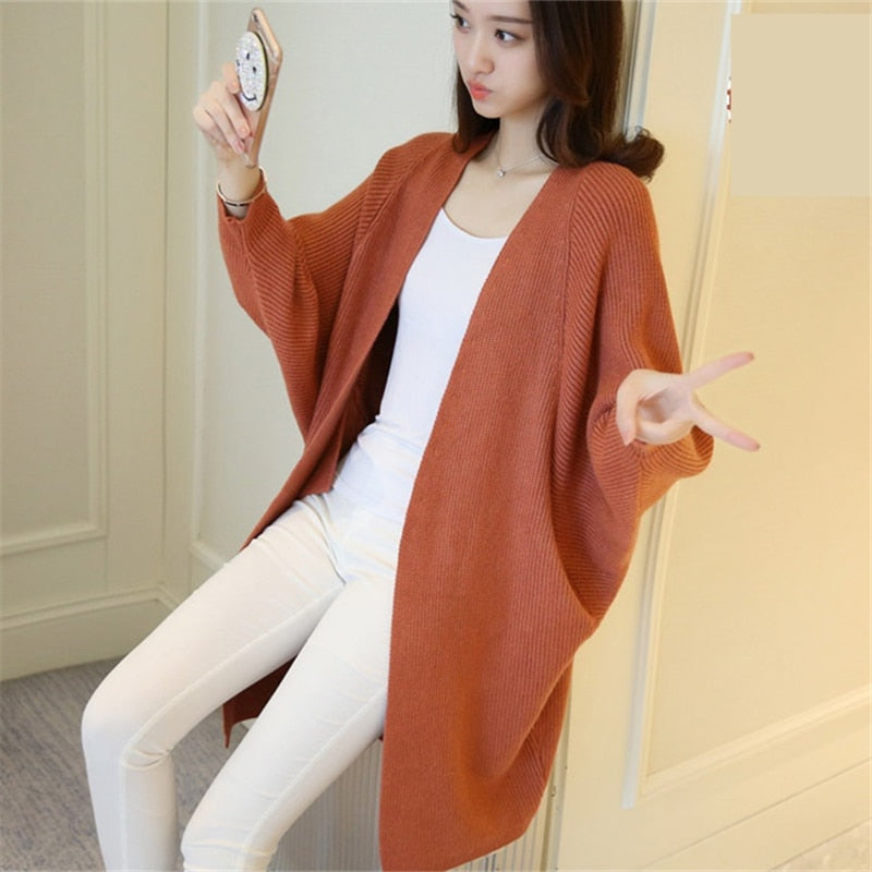 2020 Long Cardigan Women Sweater Autumn Winter Bat Sleeve Knitted Sweater Femme Jacket Loose Ladies Sweaters Cardigans New