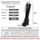 Gdgydh 2022, botas hasta la rodilla de charol para mujer, botas rojas de boda con cordones, punta redonda, tacones altos, botas femeninas de talla grande 48