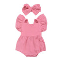Baywell Cotton Baby Girl Clothes Summer New Double Gauze Kids Ruffle Romper Jumpsuit Headband Pink Playsuit For Newborn 3M