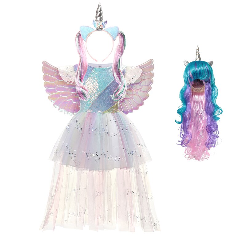 Halloween unicornio princesa vestido fiesta de cumpleaños Cosplay Ángel vestido niños malla tutú falda rosa encaje Sling disfraz para niñas