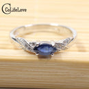 Venta caliente Anillo de zafiro natural 3 * 6 mm Anillo de plata de piedras preciosas de zafiro natural Anillo de zafiro de plata 925 de la mina de zafiro chino