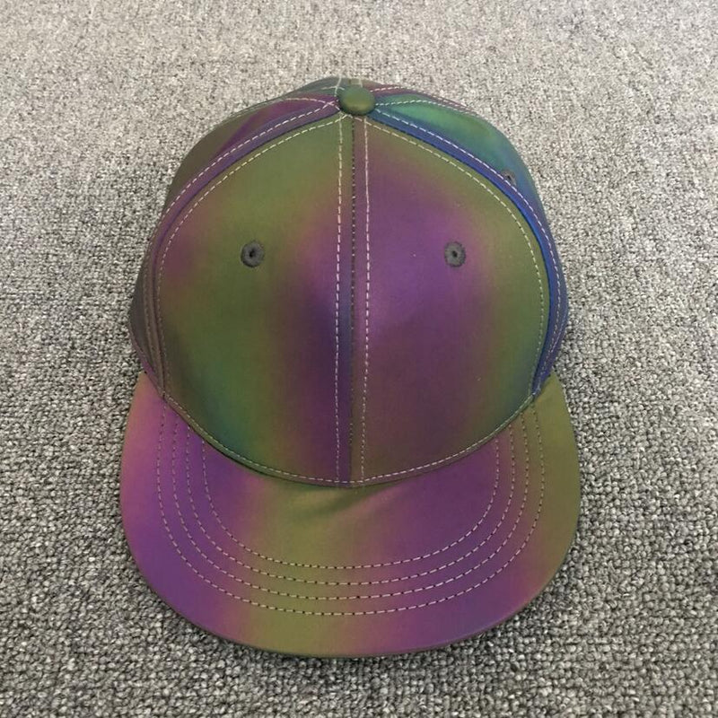 Colorful Reflective Light Baseball Cap Adjustable Hip Hop Hats Snapback Women/Men Rainbow Night Reflective Club Hat Streetwear