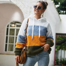 Lossky Women Hoodies Sweatshirt Striped Patchwork Ladies Long Sleeve Pullover Plush Top Autumn Winter Female  Warm Clothing 2022