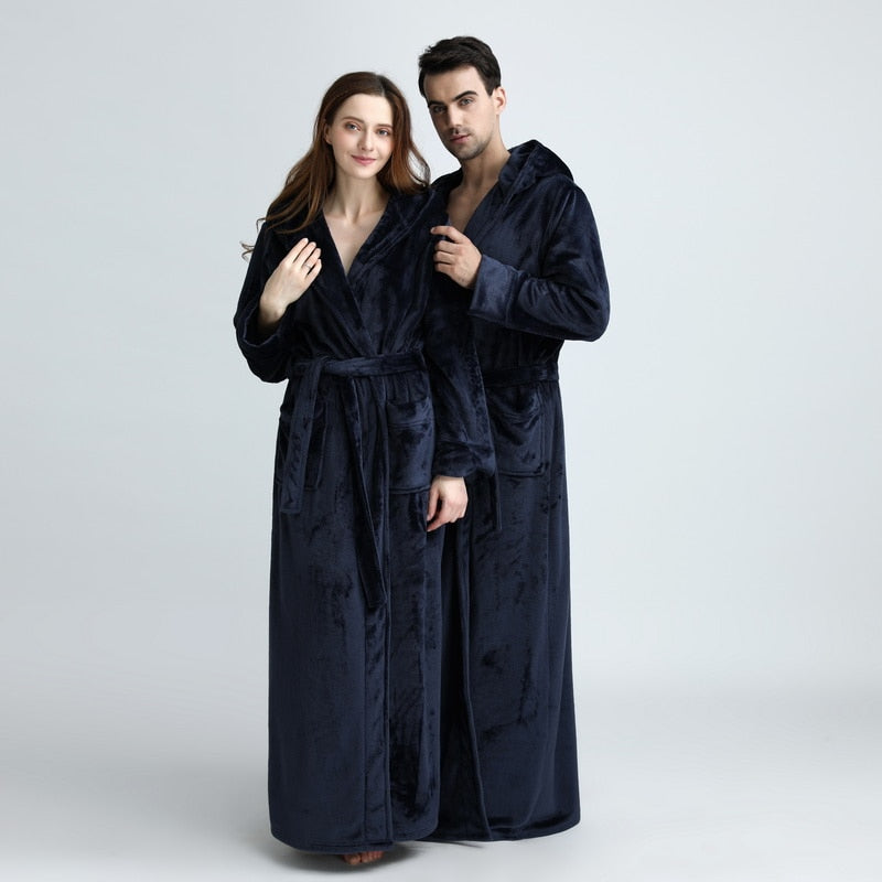 Damen Herren Winter Plus Size Flanell Robe Extra Lang Mit Kapuze Warmer Bademantel Liebhaber Dicker Kimono Bademantel Herren Morgenmantel Roben