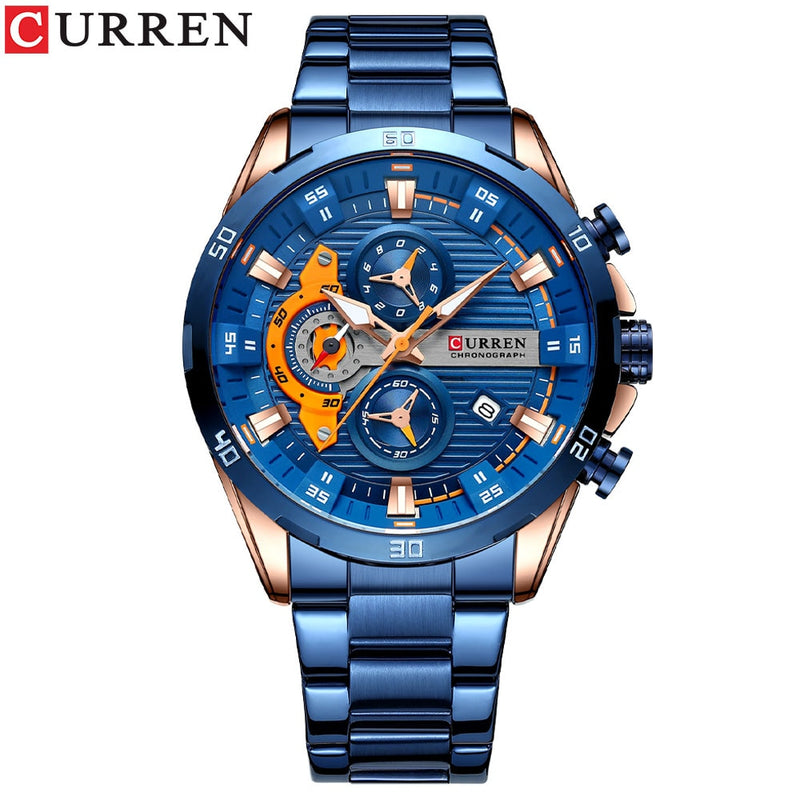 CURREN New Chronograph Men Watches for Sport Casual Stainless Steel Luminous Wristwatches for Male Creative Design Quartz Clock