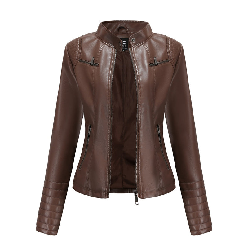 2021 Spring And Autumn Casual Leather Jacket Female Motorcycle Short Thin Section Black Coffee Red Jacket Pu Streetwear Fashion