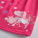 DXTON Winter Kids Dresses For Girls Flying Sleeve Unicorn Children Dress Star Stripe Toddler Cotton Clothing Causal Girls Dress