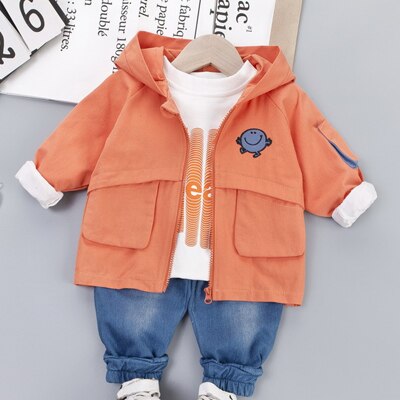 Conjunto de ropa para bebé de 3 piezas, chaqueta con cremallera para niños pequeños, camiseta y pantalones vaqueros, disfraz para niños, ropa para niños