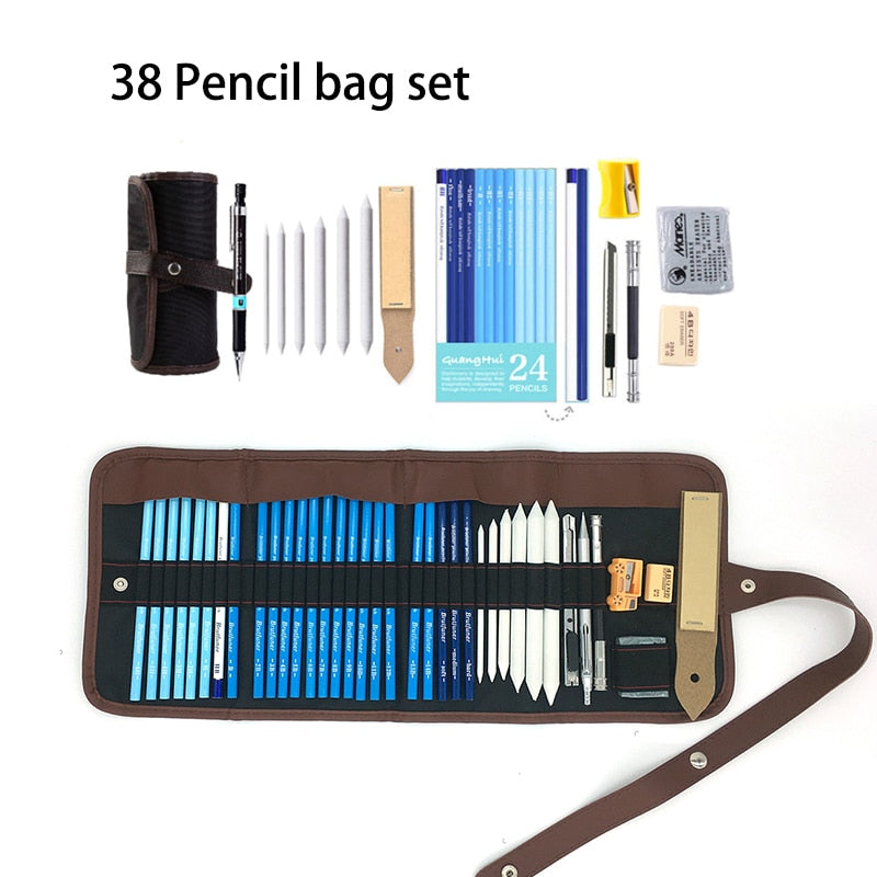 Professional 28/38pcs Sketch Pencil Set Sketching Charcoal Drawing Kit Wood Pencil Bags For Painter School Students Art Supplies