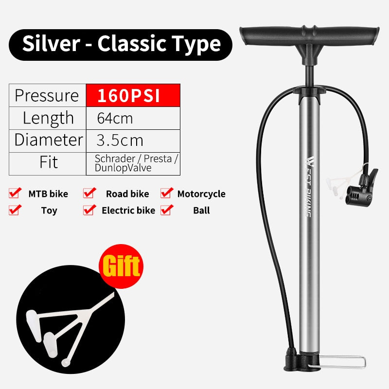 WEST BIKING Bike Floor Pump 120/160PSI Bomba de ciclismo de alta presión Inflador de aire Schrader Presta Valve Road MTB Bicicleta Neumático Bomba