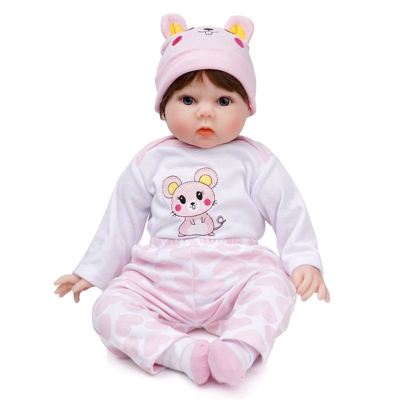 55cm Reborn Baby Doll Newborn Bebe Girl Silicone Vinyl Light Pink Outfit
